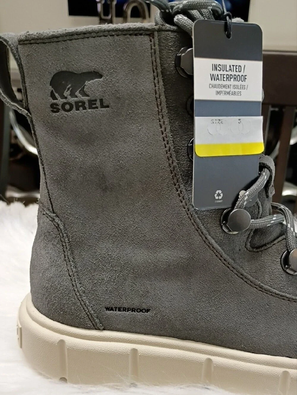 Sorel Gray Explorer III Joan Suede Waterproof LaceUp Waterproof Boots Cream Sole